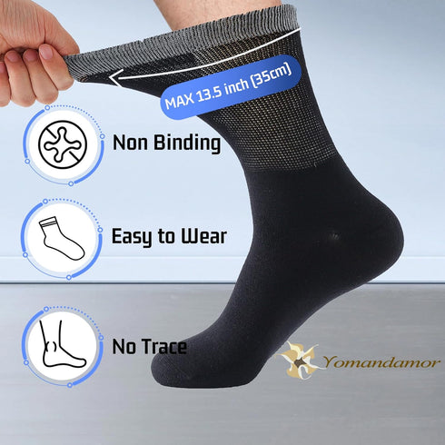 Yomandamor Best Mens Mid-Calf Diabetic Socks, 6 Pairs, L Size (Socks Size: 10-13)