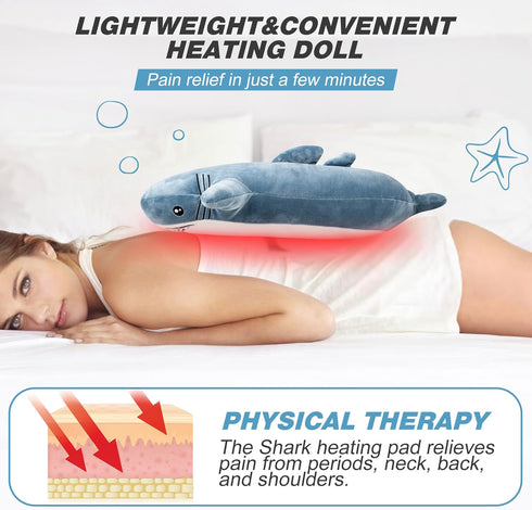 Shark Heating Pad for Period Cramps & Menstrual Pain Relief, Cute Heated Stuffed Animal Heating Pad Plush, Portable USB