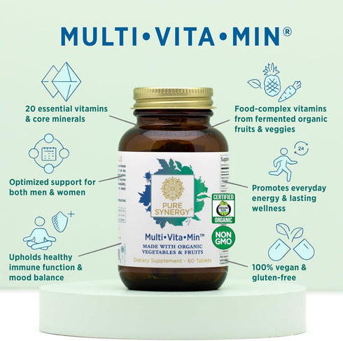 PURE SYNERGY Multi·Vita·Min, Vegan Multivitamin Made with Organic Whole Foods, 60 Tablets