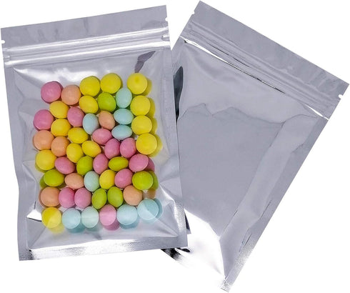 100 Pack Resealable Mylar Bags, 4 x 6 Inch Flat Zip Lock Bags for Food Storage Packaging
