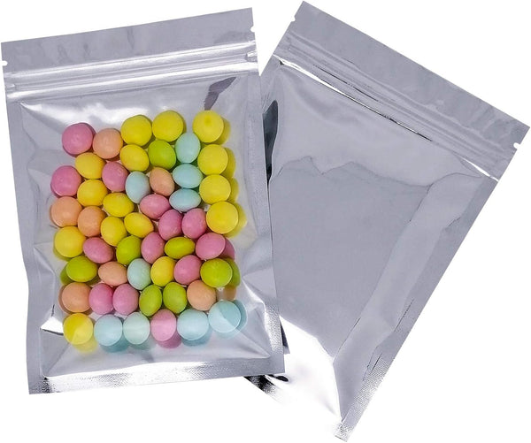 100 Pack Resealable Mylar Bags, 4 x 6 Inch Flat Zip Lock Bags for Food Storage Packaging