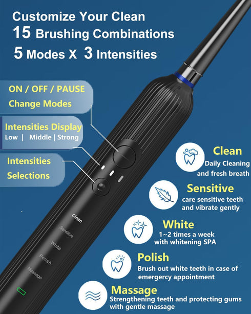 YAGEA 8 5 50-Day 3 R05(Black) Rotating Electric Toothbrush for Adults with Brush Heads, Travel Case, Modes Rechargeable