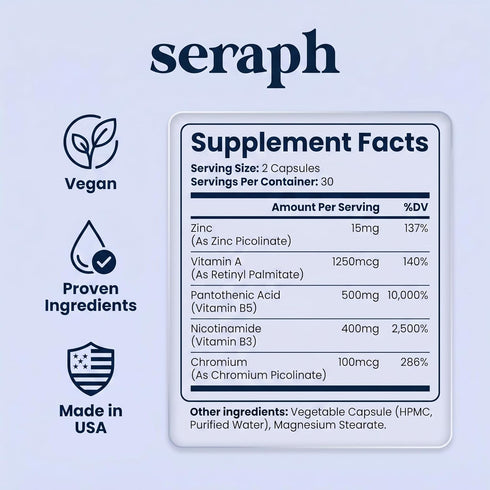Seraph 60 Acne Supplement - Hormonal Acne Pills Treatment - Pimple Supplements for Women - Skin Clear Capsules