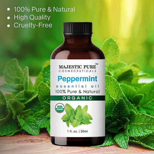 Majestic Pure Peppermint Essential Oil, 100% Organic Oil for Aromatherapy, Skincare, Hair Care, Household Use