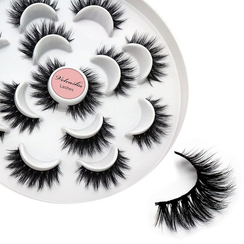 Veleasha 5D Faux Mink Lashes, 7 Pairs Pack, Handmade Wispy Fluffy Dramatic Eye Lashes, Luxurious Volume (5D09)