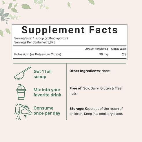 US Origin Potassium Citrate Powder, 1 KG (35 Ounce) | Essential Hydration Electrolyte Supplement | Supports Mineral Balance, Heart, Joint, and Immune Health | Vegan Friendly