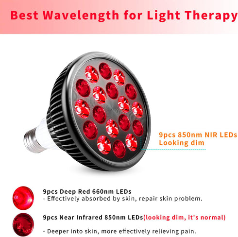 Wolezek Red Light Therapy, 18 LEDs for Body and Face with 660nm Red and 850nm Near-Infrared