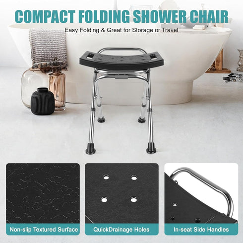 GardEasy with,400lbs Height Adjustable Folding Shower Chair Seat, Stainless Steel Small Shower Chair for Inside Shower