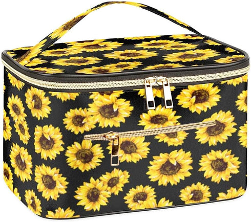 FITINI Travel Sunflower Makeup Bag, Large Capacity Waterproof Toiletry Organizer Bag for Women