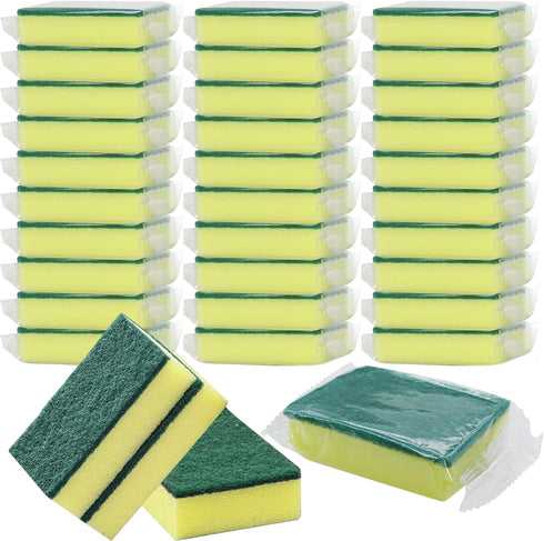 30 Pack Kitchen Sponges Individually Wrapped, Non-Scratch Scouring Pads for Cleaning