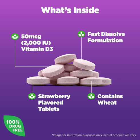 Natrol Fast Dissolve Vitamin D3 2,000 IU - 90 Tablets for Bone and Joint Health