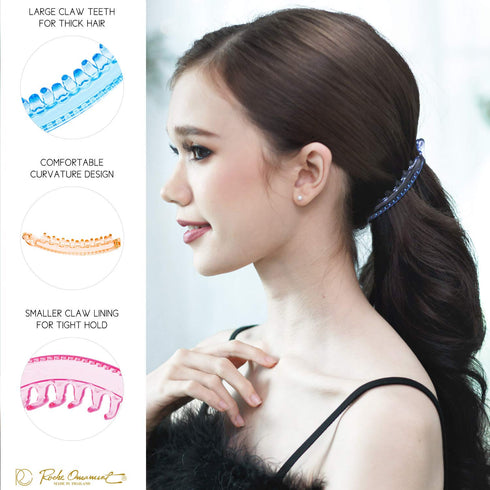 RC ROCHE ORNAMENT 6 Pcs Women's Super Secure Grip Claw Ponytail Maker Holder Hair Clips, Medium Transparent Multicolor