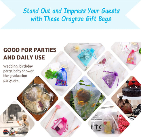 50Pcs White Organza Bags, 3x4 Inch Sheer Wedding Party Favor Bags with Drawstring