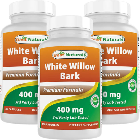 Best Naturals White Willow Bark 400 mg, 180 Capsules (Pack of 3)