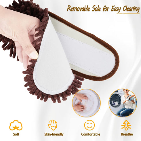 Washable Chenille Microfiber Slippers, Detachable Mop Slippers for Office Home Room (Brown, Women 7-9/Men 5-7)