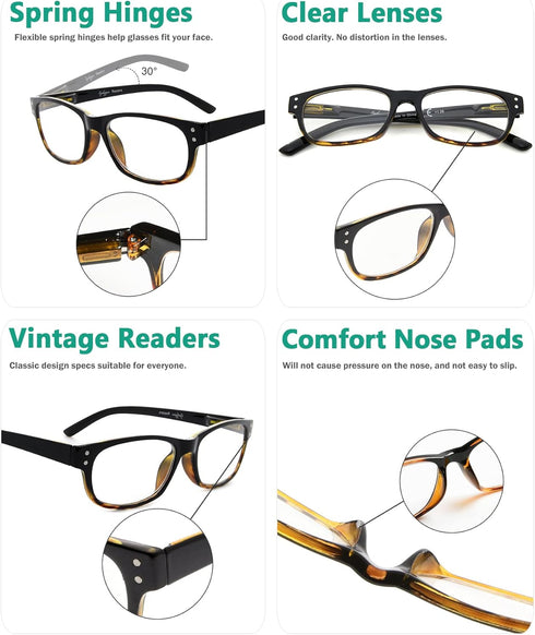 Eyekepper Classic Reading Glasses for Men - 5 Pack, Spring Hinges Readers