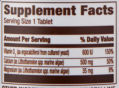 Amazon Elements Calcium plus Vitamin D, 500mg Calcium with D2 600IU, Vegan, 65 Tablets (2 Month Supply)