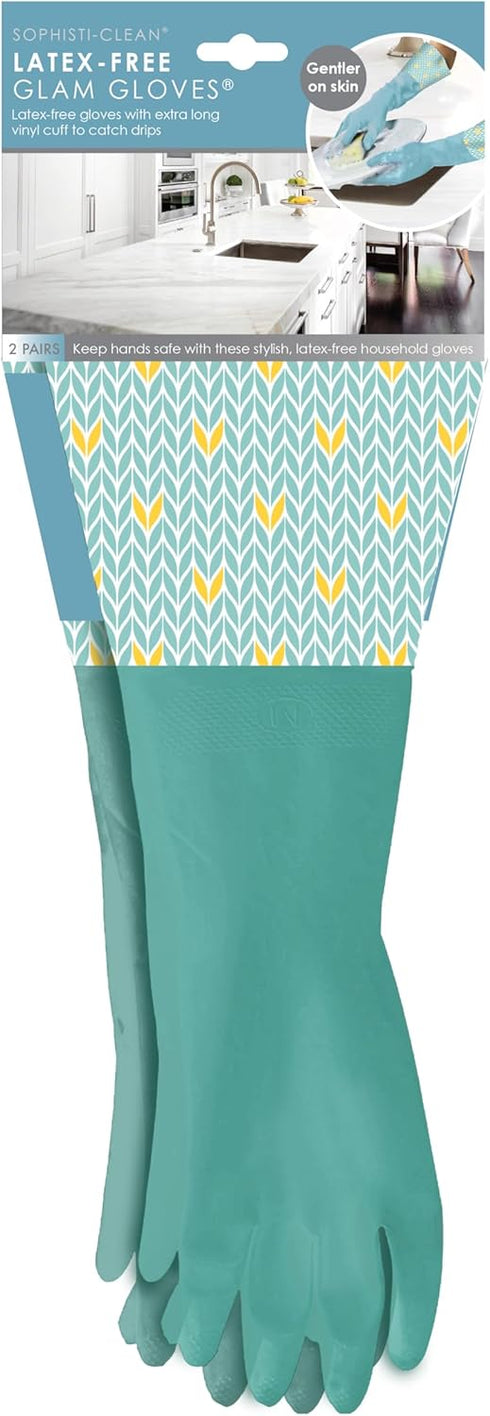Evriholder Glam Reusable Latex Dishwashing Gloves, 2 Pairs, Colors May Vary