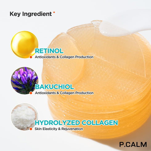 P.CALM Retinolagen Ampoule Pad - 60 Patches, Vegan Fragrance-Free Hydrogel Under Eye Patch with Retinol & Bakuchiol