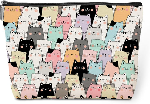 Cute Cat Makeup Bag, Cat Lover Gifts for Women, Kawaii Travel Toiletry Bag for Animal Pet Owners