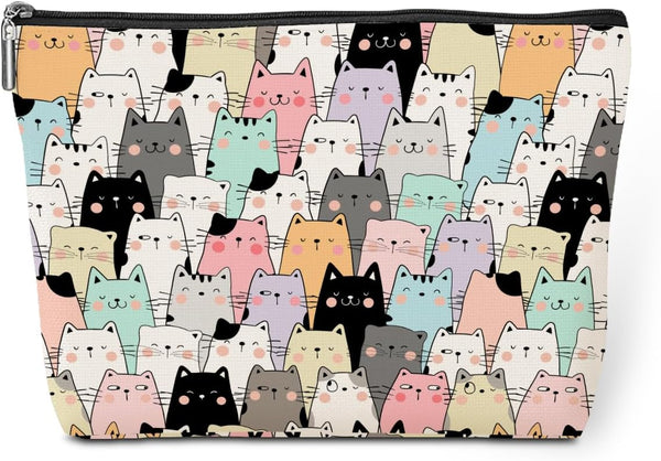 Cute Cat Makeup Bag, Cat Lover Gifts for Women, Kawaii Travel Toiletry Bag for Animal Pet Owners