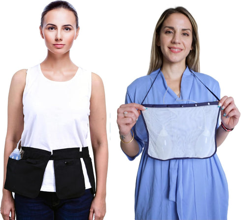 Mastectomy & Post Surgery Drain Carrier Belt & Shower Holder, Two Pack Black/Navy