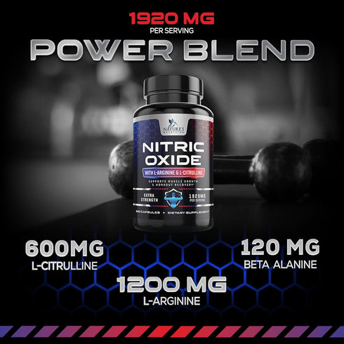 Extra Strength Nitric Oxide Supplement, L Arginine 3X Strength, Premium Muscle Booster, 240 Capsules