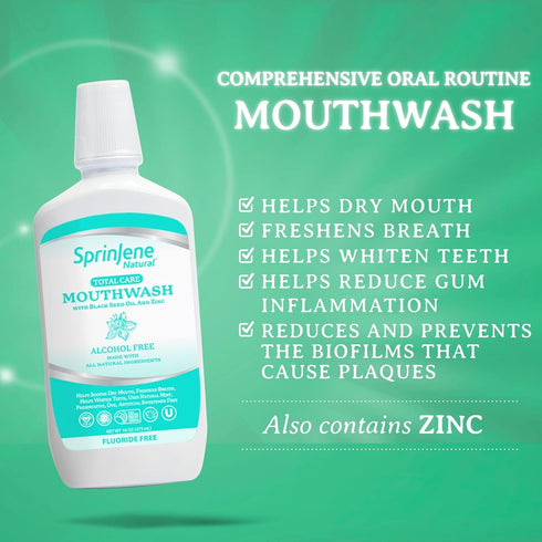 SprinJene Fluoride Free Mouthwash, Alcohol Free for Fresh Breath & Gum Health, 2PK with Black Seed Oil & Zinc