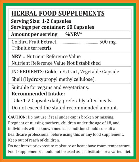 Satya Naturals 500 60 10:1 (1 60 Gokhru Forte Capsules mg. Veg. Capsule | Gokharu (Tribulus Terrestris) Extract