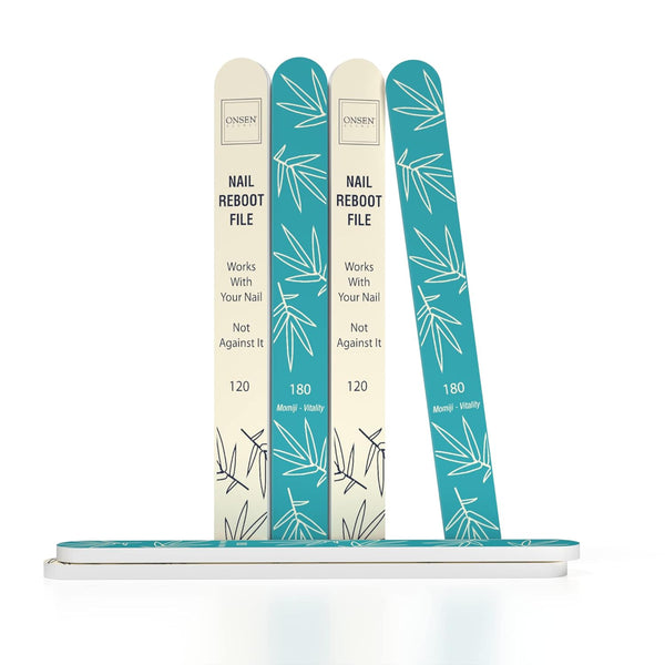 Onsen Secret Japanese Nail File, Professional 6-Pack, Double Sided Natural & Acrylic Nail Filers, Disposable