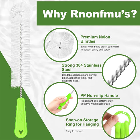 Set 3, 14 Rnoafmu Bottle Brush Cleaner of in Long Handle Water Bottle & Straw Cleaner Brushes for Washing Tumblers