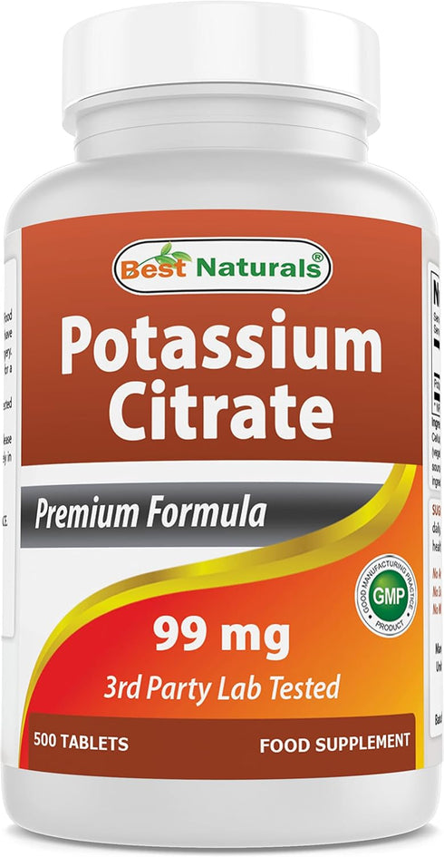 Best Naturals Potassium Citrate 99mg - 500 Tablets, 3rd Party Lab Tested