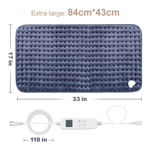 Extra Large Heating Pad for Back Pain Relief, 33 x 17, Portable for Shoulder, Neck, Cramp, with Timer & Temperature