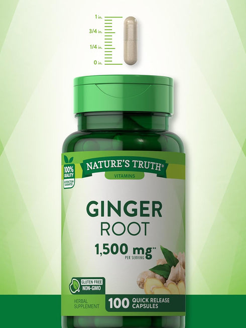 Nature's Truth Ginger Root Capsules | 1,500mg | 100 Count - Non-GMO and Gluten Free from Ginger Root Extract