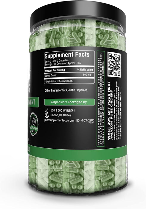 Pure Original Ingredients Barley Grass Capsules (730) - Lab Verified, No Fillers, Always Pure
