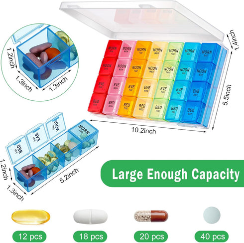 Hsei 4 Pack 4 7 4 Large(10.2 5.5 1.4 Inch) Pill Organizer Monthly XL Large Weekly Pill Organizer Times a Day Box Day