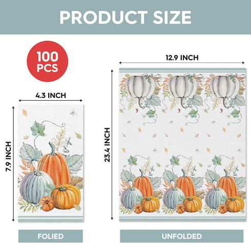Horaldaily 50 Fall Disposable Paper Decorative Guest Napkins, Thanksgiving Pumpkin Hand Towel for Parties