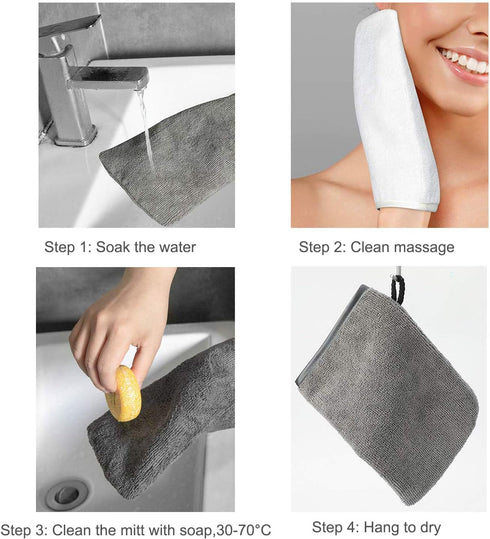 PHOGARY 10 Pack Microfiber Body Wash Mitts, Soft Face Mitten, Reusable Makeup Remover Mitt Gloves, White and Grey