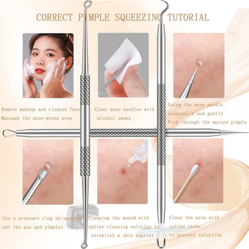 Pimple Popper Tool Kit, 16 PCS Professional Blackhead Remover Tools, Stainless Tweezers & Comedone Extractor