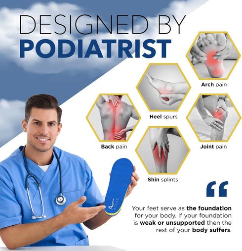 Plantar Fasciitis Insoles for Women & Men - High Arch Support Inserts for Immediate Pain Relief, Trim to Fit Boot