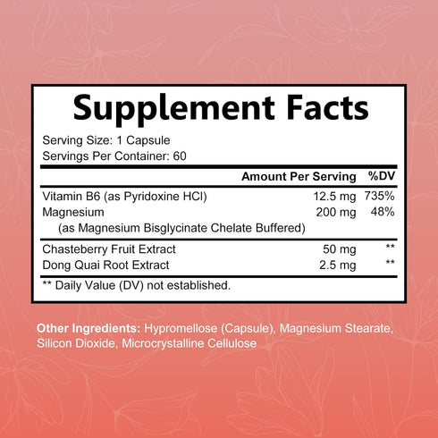 4 in 1 Magnesium Supplement for Women - Magnesium Glycinate with Chasteberry & Vitamin B6, 60 Capsules
