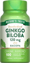 Ginkgo Biloba 120mg Plus Bacopa - 100 Quick Release Capsules, Standardized Extract, Non-GMO & Gluten Free Supplement