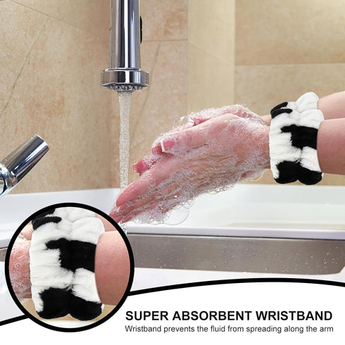 CAVETEE 3 Piece Cute Makeup Headband and Wristband Set for Women, Spa Cosmetic Elastic Hair Accessories