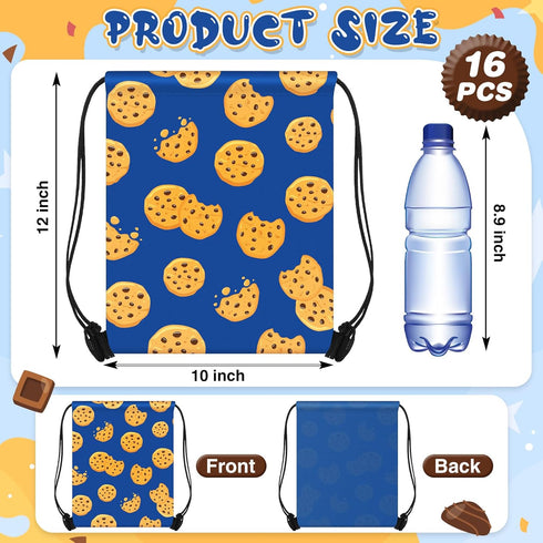 Yiyiring 16 Pcs Cookies Drawstring Gift Bags Cookies Party Favor Bags for Chocolate Chip Cookie and Milk Theme Birthday