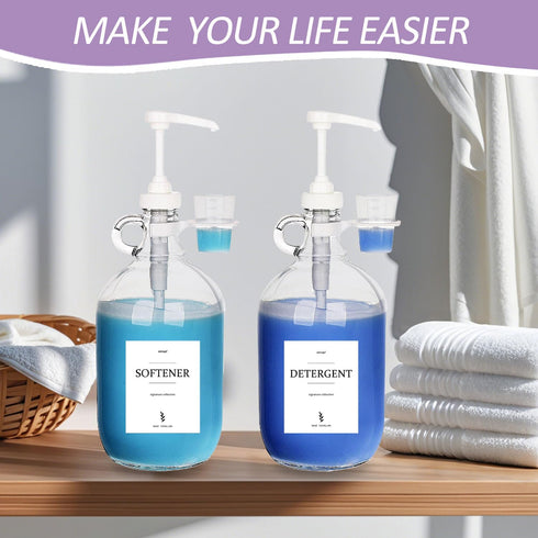 onsogi 2 (64 oz. Pcs Glass Liquid Laundry Detergent Dispenser with Cup Holders, Half Gallon Dispenser for Laundry Room