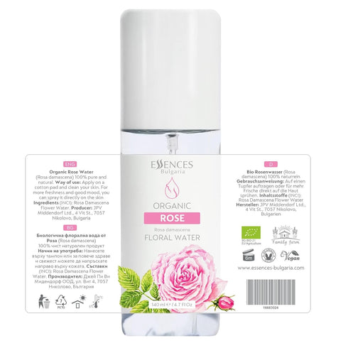 Organic Rose Floral Water 4.7 Fl Oz | Essences Bulgaria | 100% Pure Natural Anti-Age Hydrating Mist