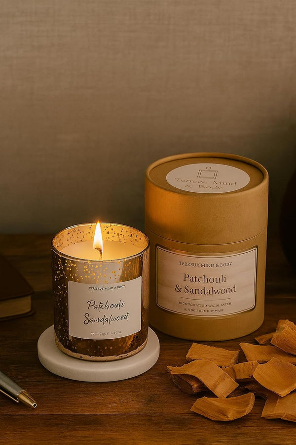 Patchouli & Sandalwood Handamde Soy Candle Non-Toxic Aromatherapy Candle for Relaxation and
