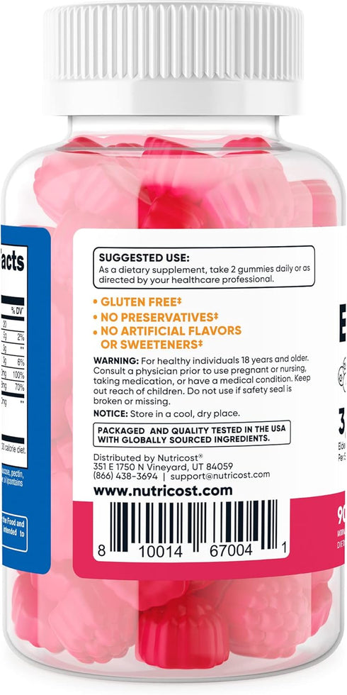 Nutricost Elderberry Gummies with Vitamin C & Zinc, 90 Gummies, Gluten Free, Vegetarian