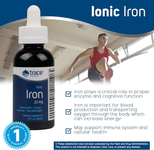 Trace Minerals | Liquid Ionic Iron Dietary Supplement Drops | 22 mg Iron Supports Cognitive Function, Energy, Immune System | 1.9 fl oz, 46 Servings