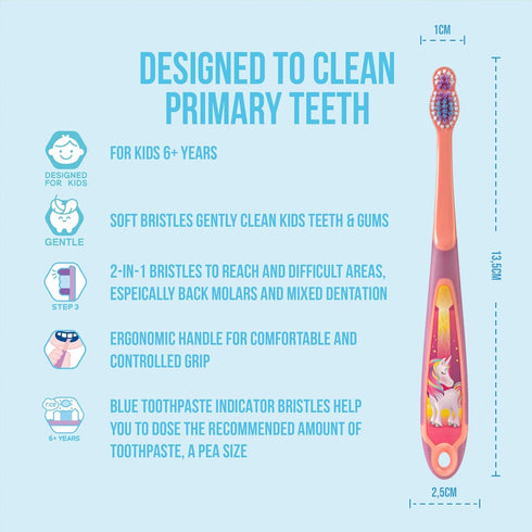 Jordan* Kids Toothbrush 4 Pack | 6-9 Years, Soft Bristles, BPA Free | Blue & Pink Step 3